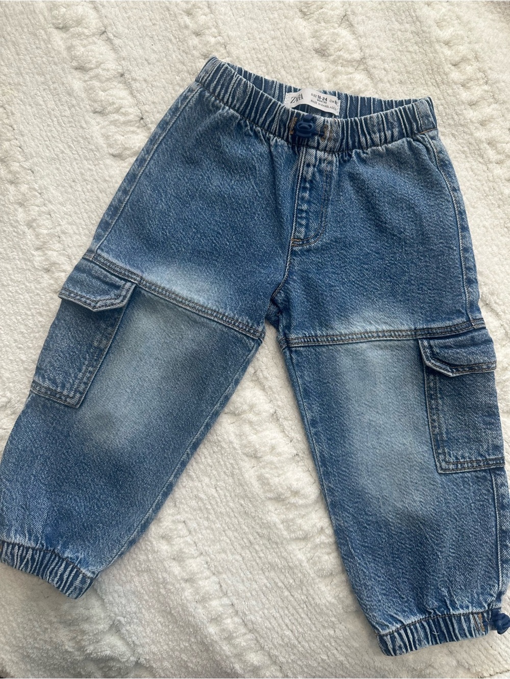 Zara Kids Denim Cargo Joggers in Faded Blue size 18-24 months